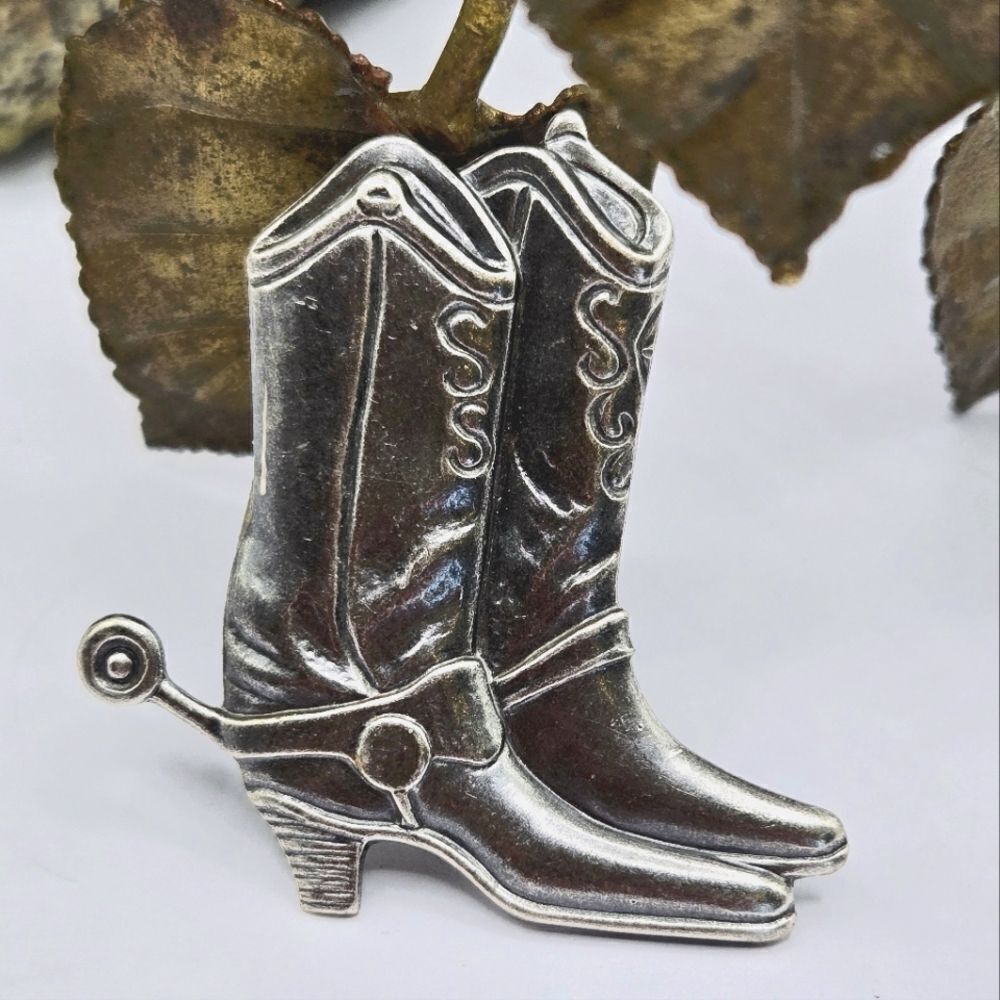 "5/$40" Silverplate Cowgirl Boots W/Spurs Western Button Covet
